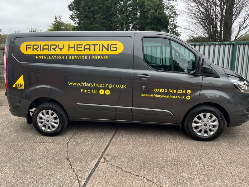 Friary Heating company van — the brand identity that shaped the website design