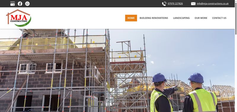 MJA Construction's old Yell-built website — generic stock photography and a domain that didn't match the business name